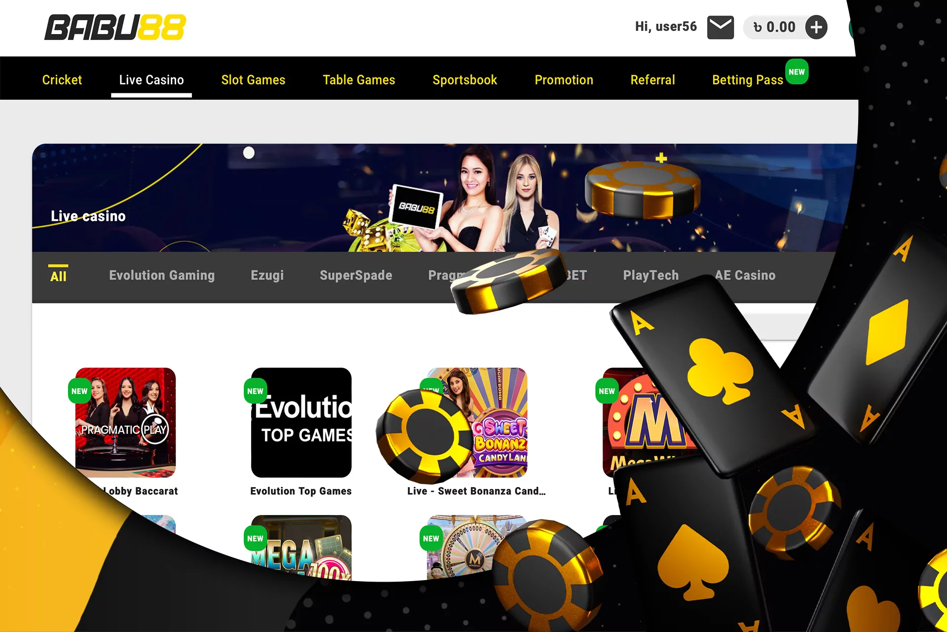 Babu88 also offers online casino games.