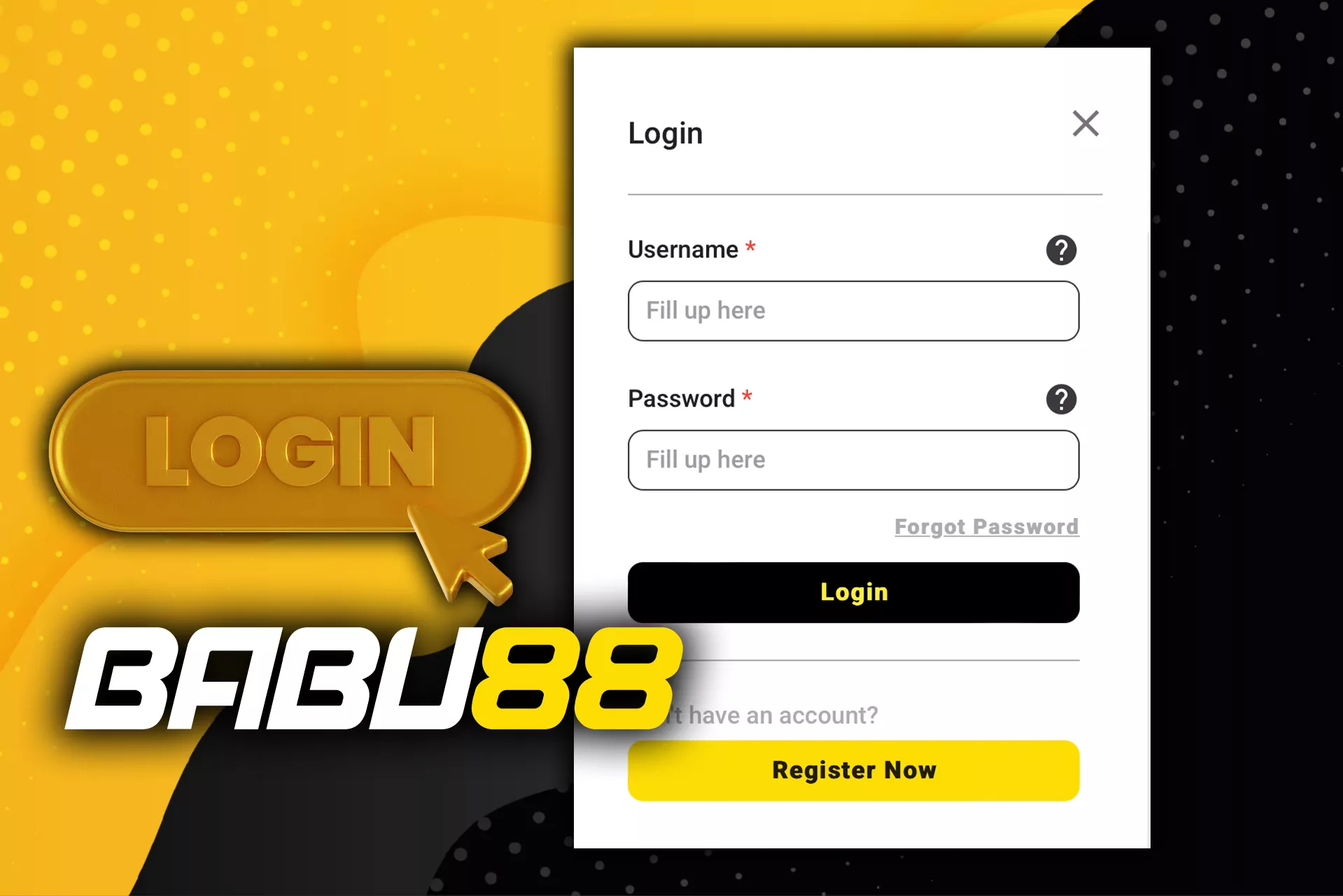 Babu88 login screen on website and mobile app