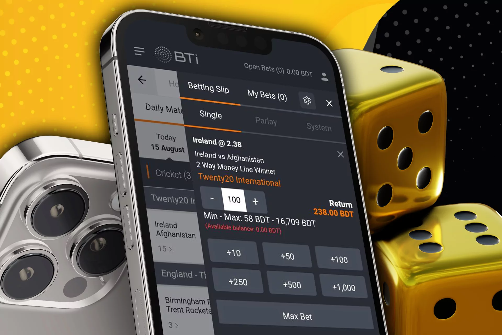 Place single, express and system bets in the Babu88 app.