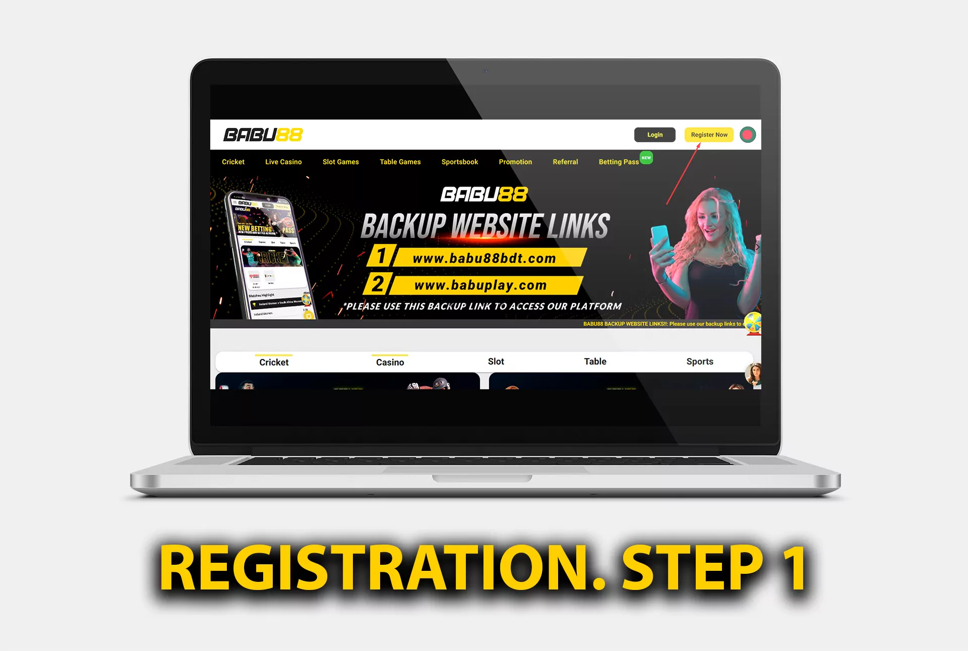 Go to the Babu88 official website and click on Register now.