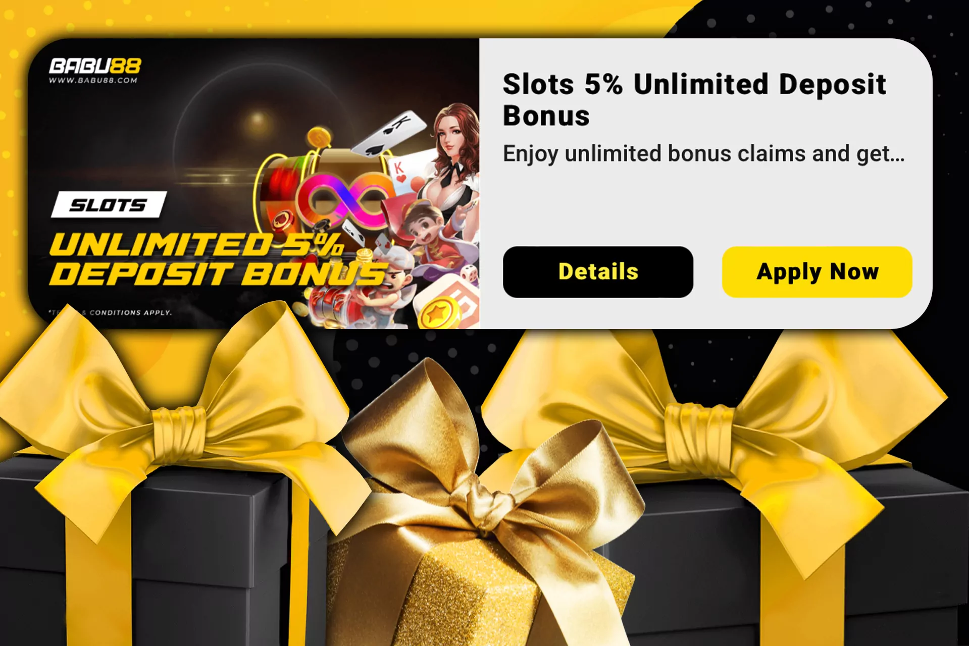 Get additional 5% bonus for playing slots.