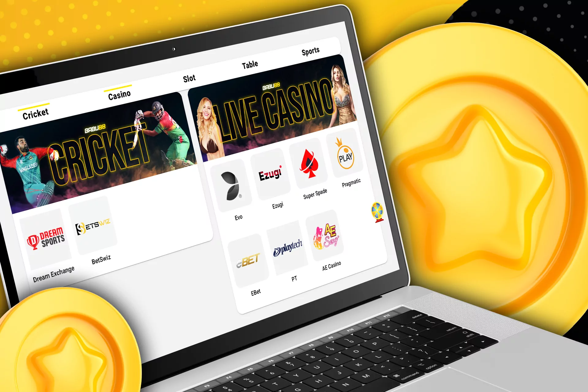 Babu88 offers various betting markets and onlien casino games.