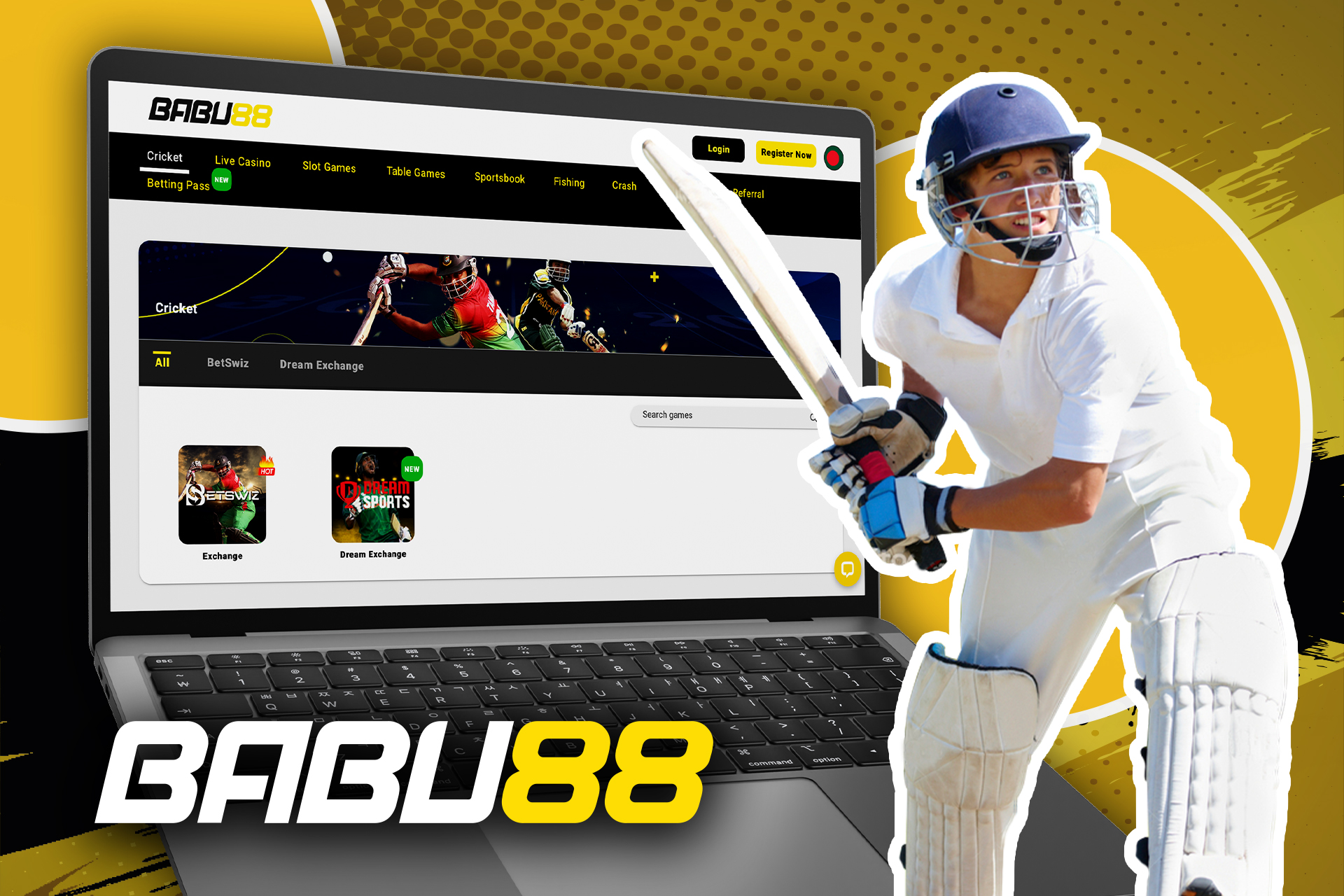 Sign up for Babu88, top up your account and start betting on cricket on the sportsbook.