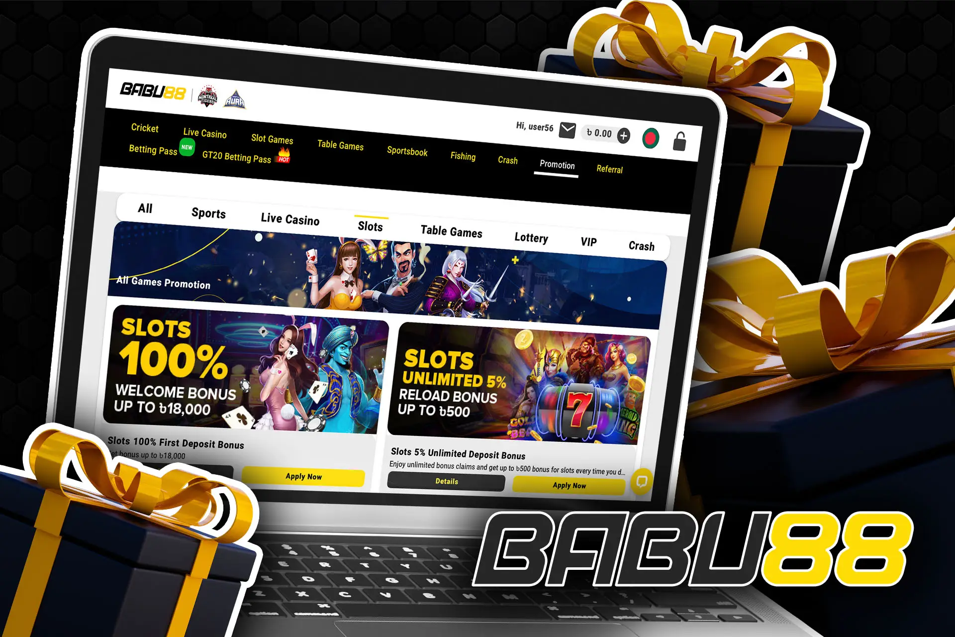 Get up to 18,000 BDT as a welcome bonus on slots.