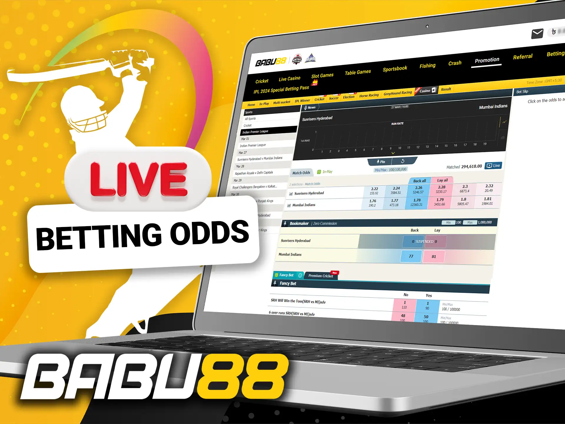 Monitor IPL betting odds in real time at Babu88.