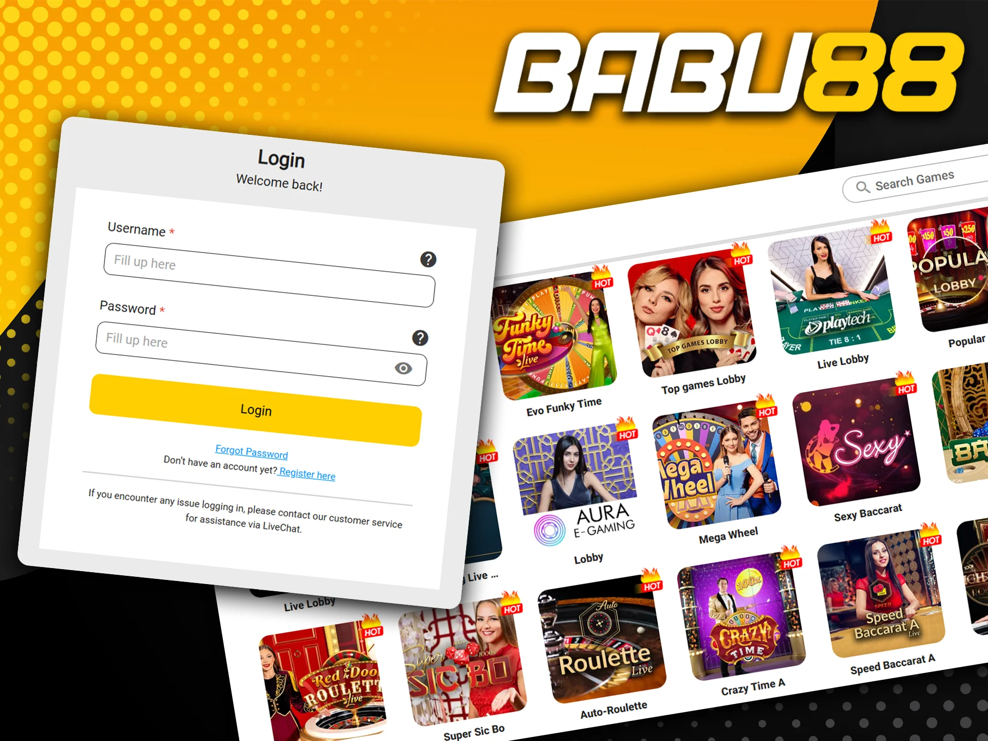 Log in to Babu88, deposit funds, choose your favorite casino game, set your bet, and start playing for a chance to win.
