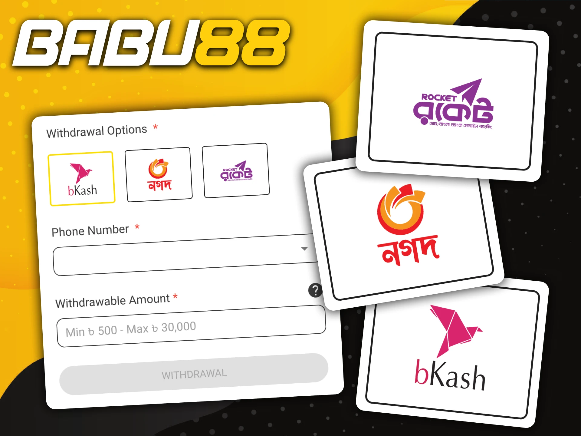 You can make instant deposits and withdrawals on the Babu88 website.