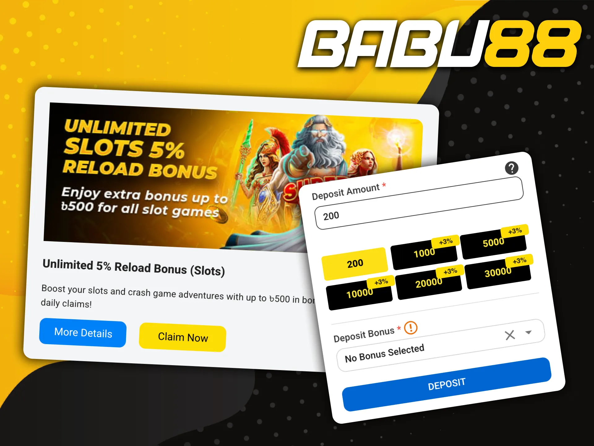 Get additional Babu88 deposit bonus for playing slots.
