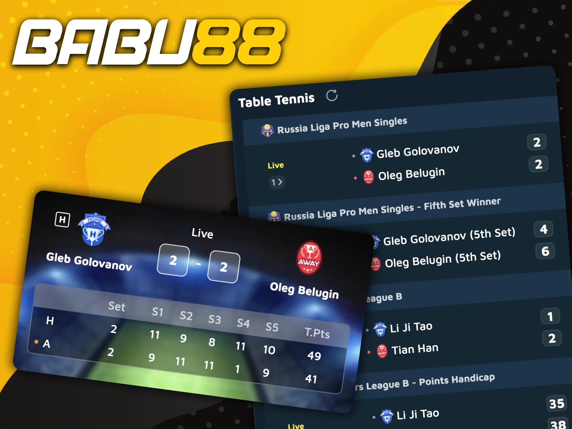 Place bets on favorite table tennisists and win money at Babu88.