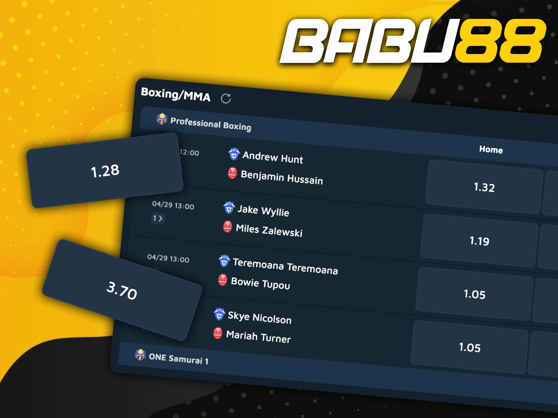 Explore UFC fights in the Babu88 sportsbook section.